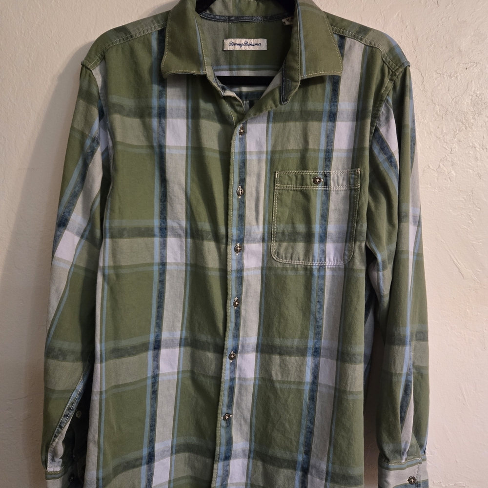 Tommy Bahama Olive and White Plaid Men's Shirt